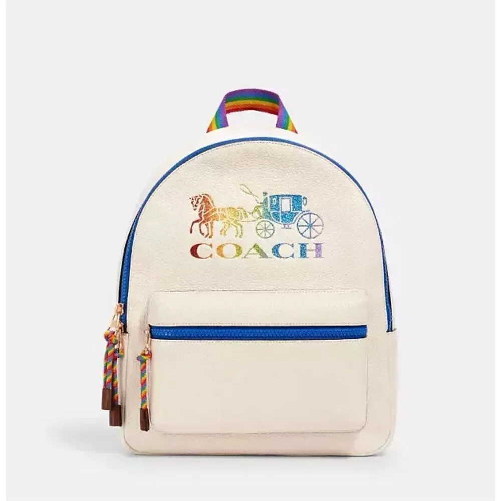 Coach rainbow pride white  leather medium Charlie rucksack backpack bag